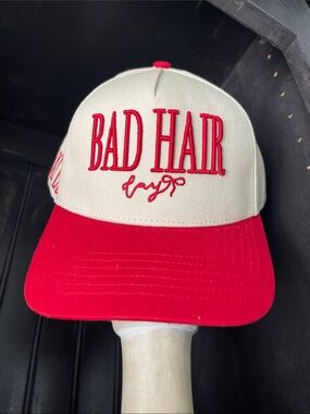 Bad Hair Day Two-Tone Baseball Cap - Red & Cream